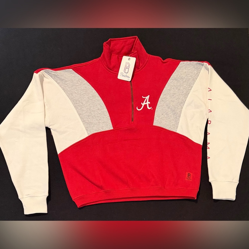 Crimson Alabama Pressbox Block Quarter-Zip Embroidered Women’s Medium NWT